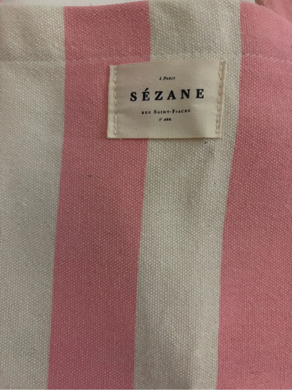 Sezane Pink and White Striped Canvas Tote